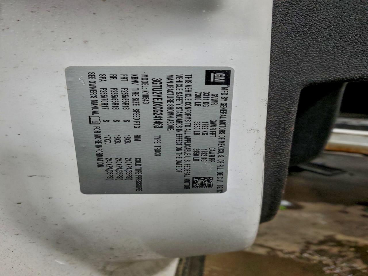 2012 GMC Sierra K1500 Hybrid VIN: 3GTU2YEJXCG241463 Lot: 96906815