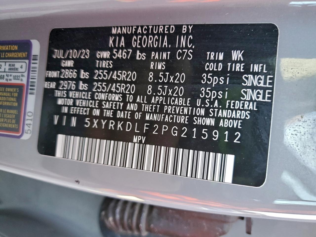 2023 Kia Sorento Sx VIN: 5XYRKDLF2PG215912 Lot: 94116125