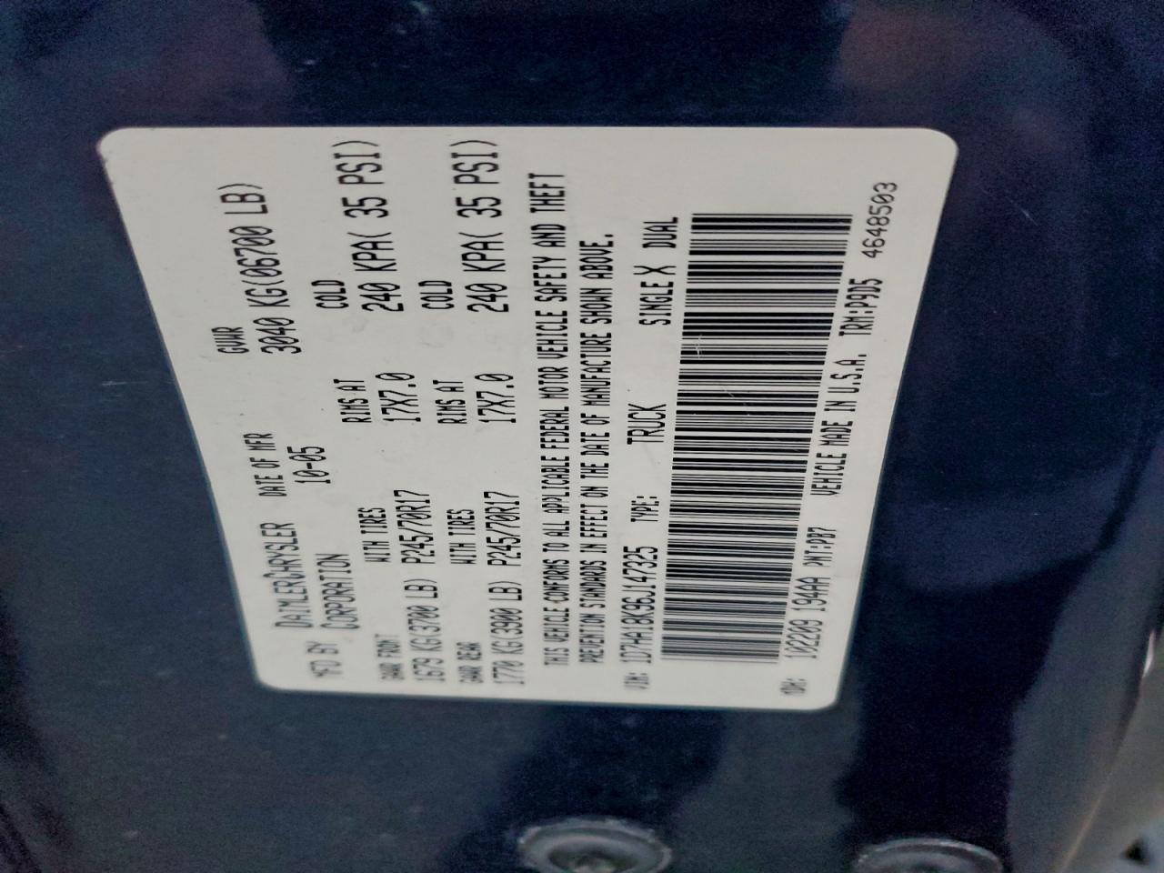 2006 Dodge Ram 1500 St VIN: 1D7HA18K96J147325 Lot: 96382305