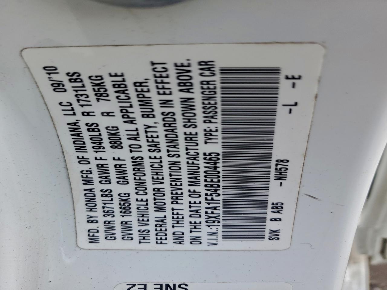 2011 Honda Civic Lx VIN: 19XFA1F54BE004465 Lot: 94146515