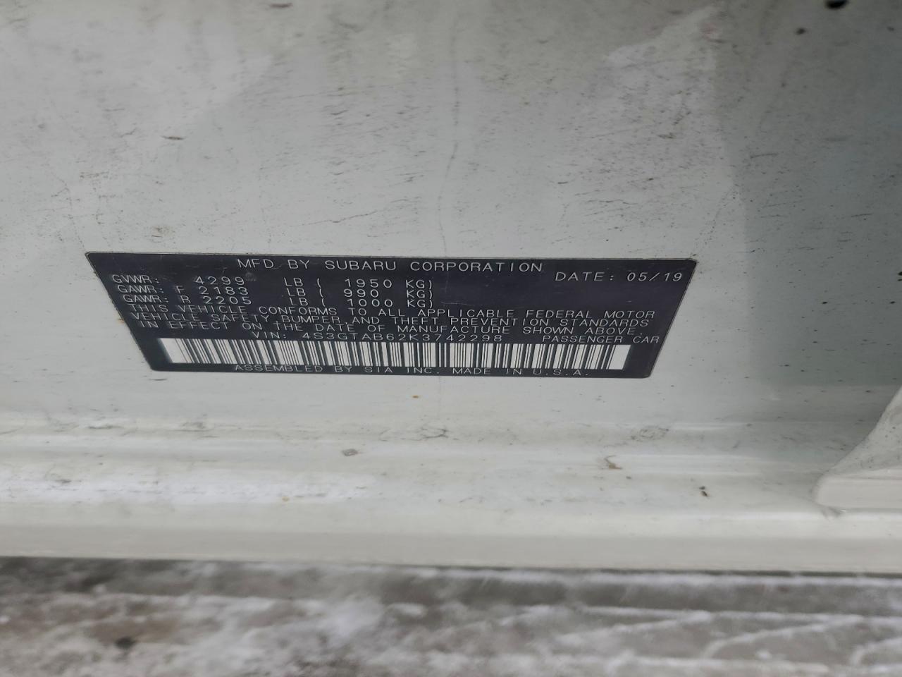 2019 Subaru Impreza VIN: 4S3GTAB62K3742298 Lot: 95016145