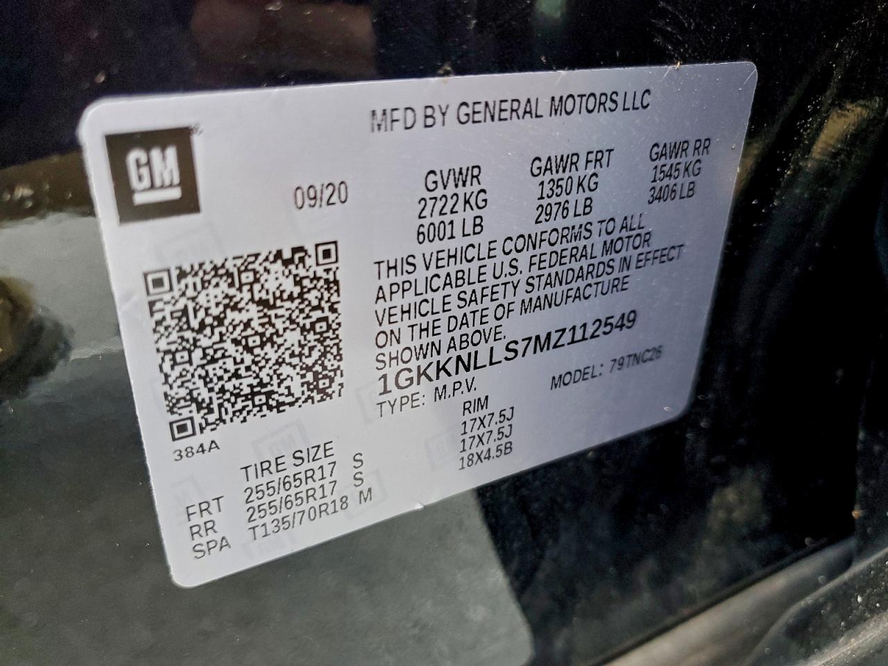 2021 GMC Acadia At4 VIN: 1GKKNLLS7MZ112549 Lot: 95575975