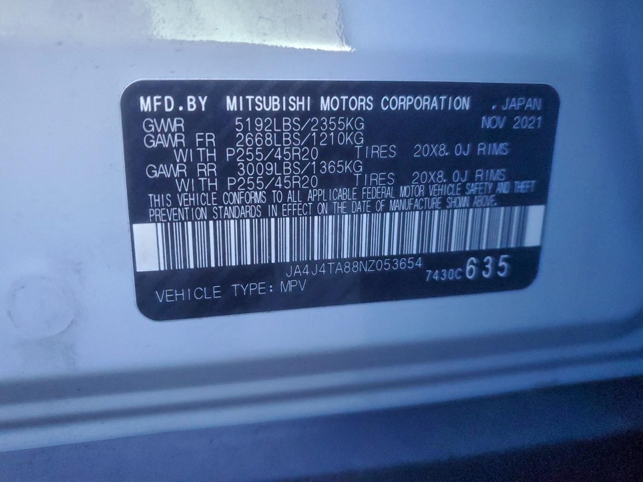 2022 Mitsubishi Outlander Es VIN: JA4J4TA88NZ053654 Lot: 94501845