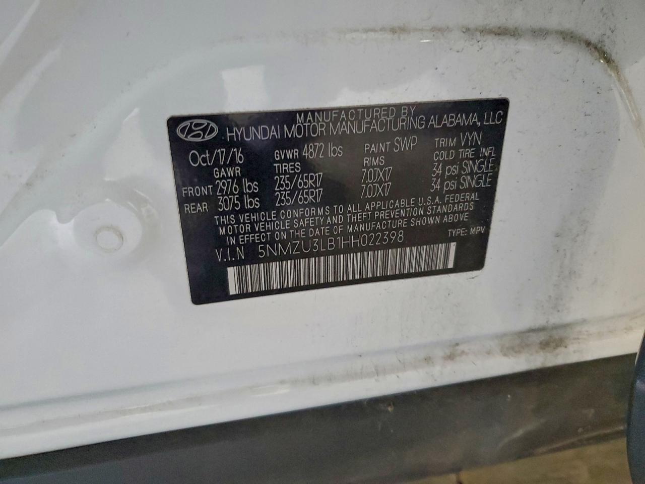 2017 Hyundai Santa Fe Sport VIN: 5NMZU3LB1HH022398 Lot: 95982645