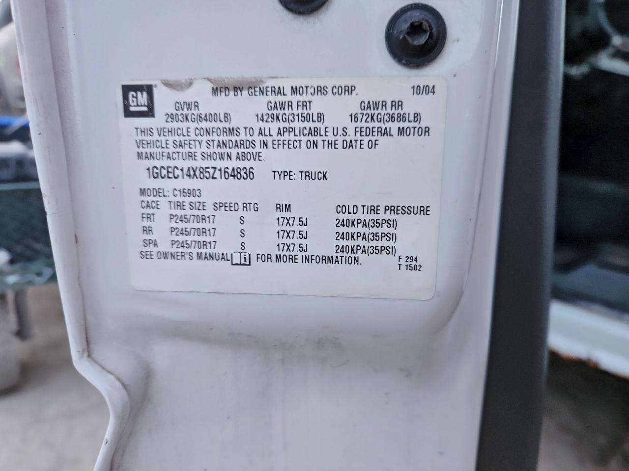 2005 Chevrolet Silverado C1500 VIN: 1GCEC14X85Z164836 Lot: 94949045