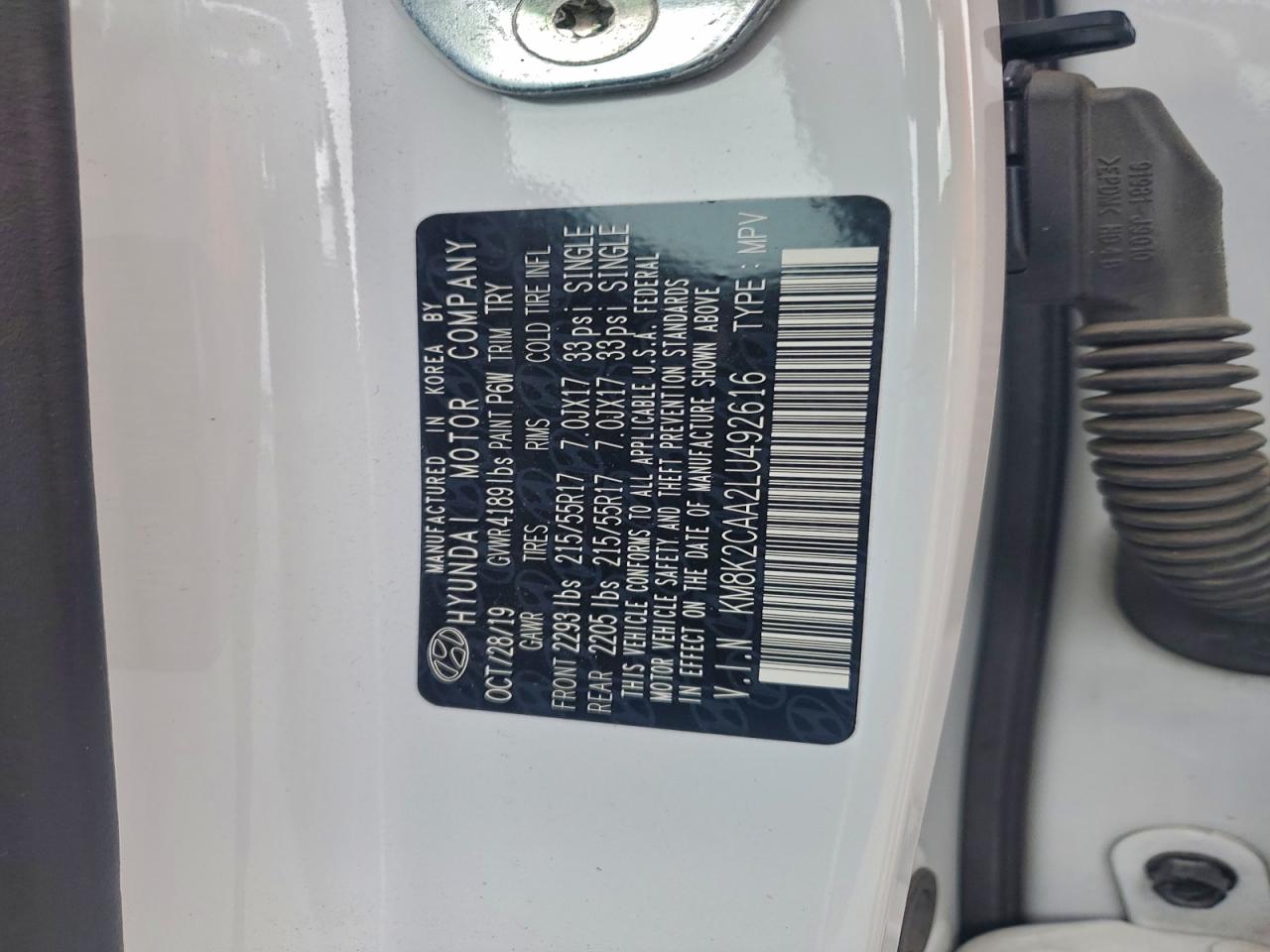 2020 Hyundai Kona Sel VIN: KM8K2CAA2LU492616 Lot: 95475175
