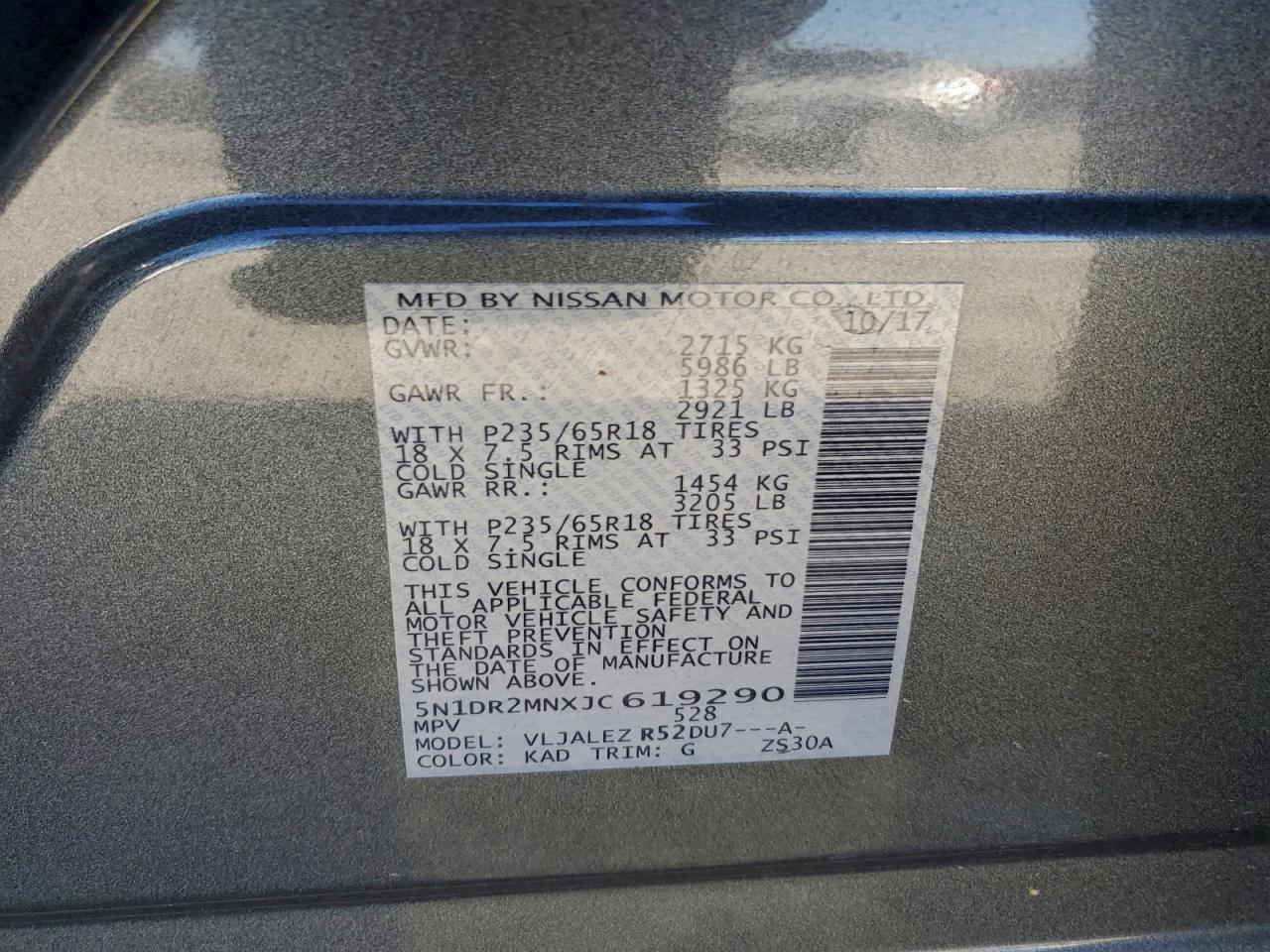 2018 Nissan Pathfinder S VIN: 5N1DR2MNXJC619290 Lot: 95215255