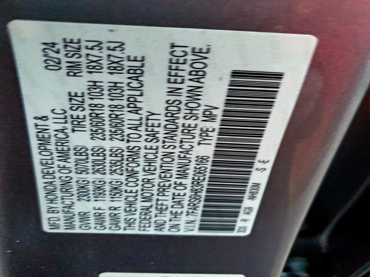 2024 Honda Cr-V Sport-L VIN: 7FARS6H83RE065166 Lot: 94337595