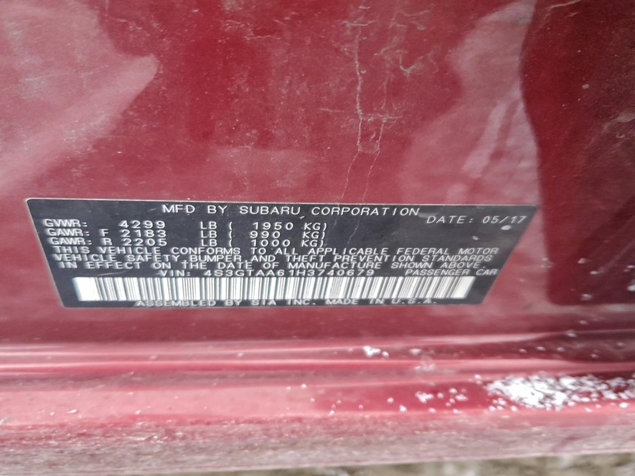 2017 Subaru Impreza VIN: 4S3GTAA61H3740679 Lot: 95619965