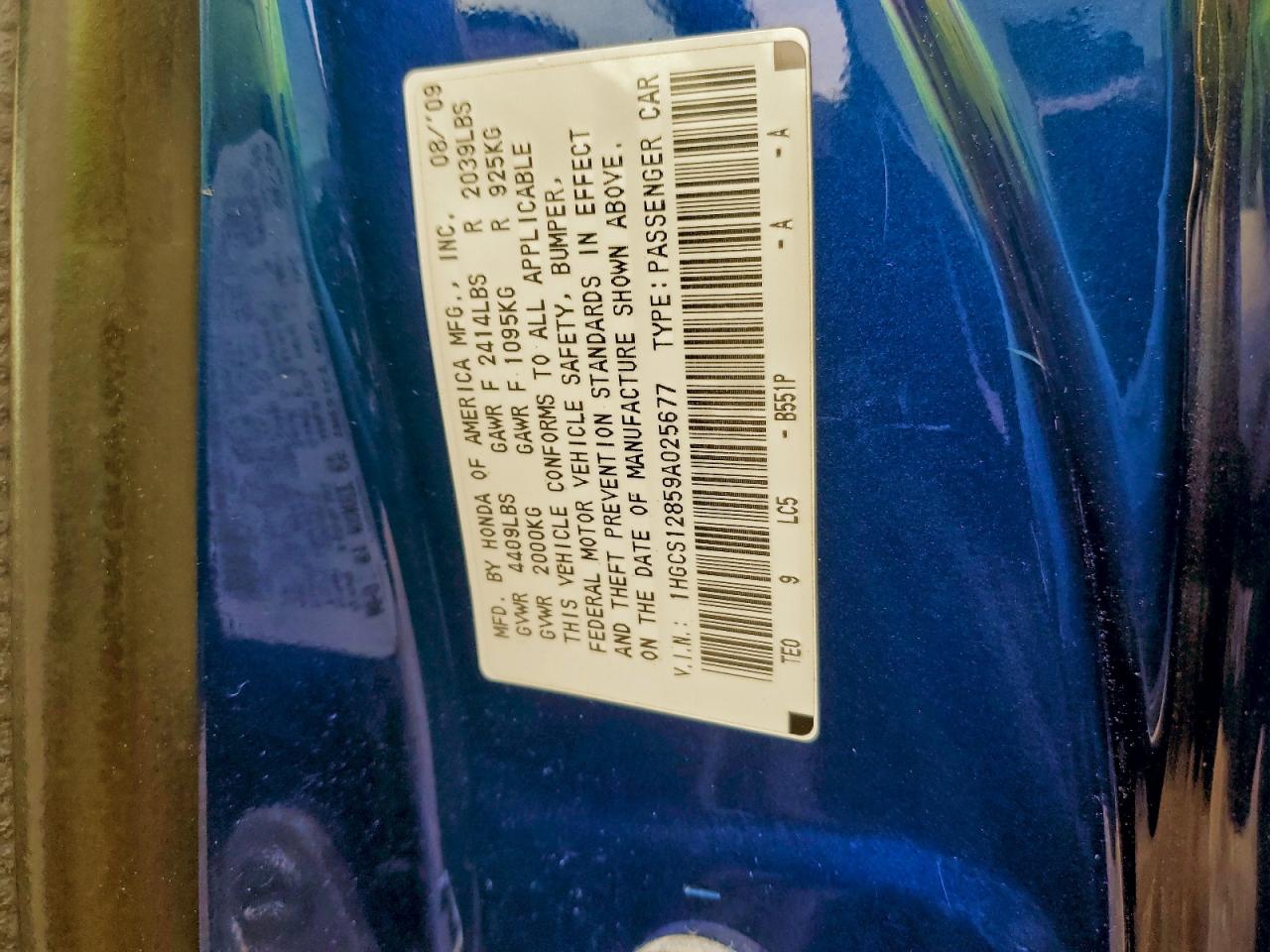 2009 Honda Accord Exl VIN: 1HGCS12859A025677 Lot: 95308655