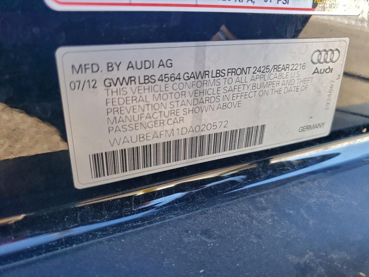 2013 Audi A3 Premium VIN: WAUBEAFM1DA020572 Lot: 94111645