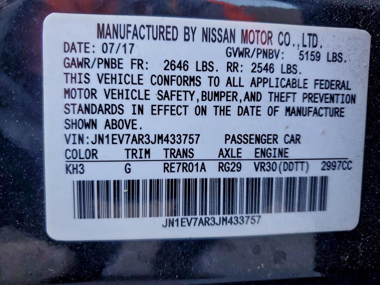 2018 Infiniti Q50 Luxe VIN: JN1EV7AR3JM433757 Lot: 94313475