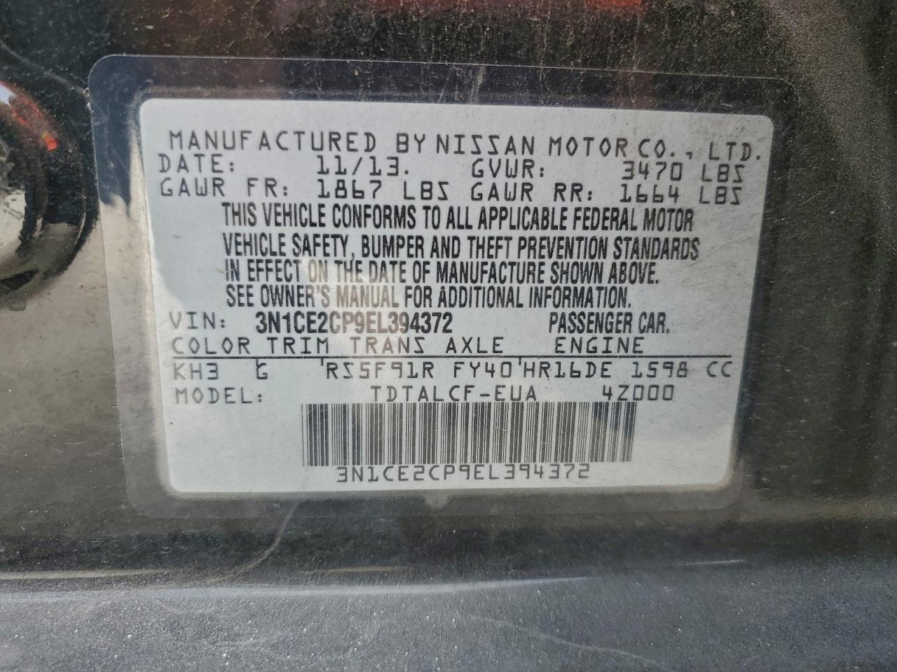 2014 Nissan Versa Note S VIN: 3N1CE2CP9EL394372 Lot: 96021665