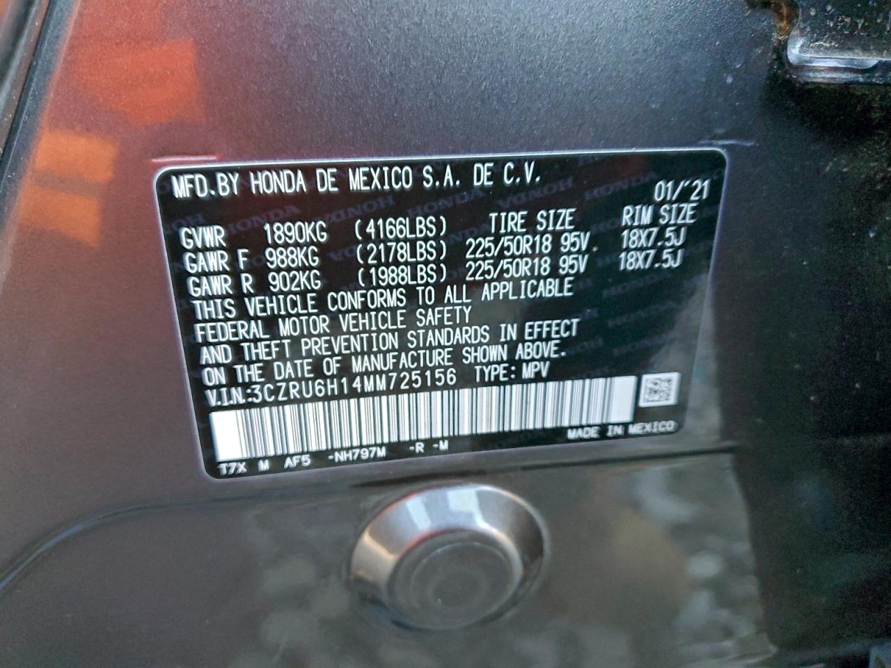 2021 Honda Hr-V Sport VIN: 3CZRU6H14MM725156 Lot: 93304325