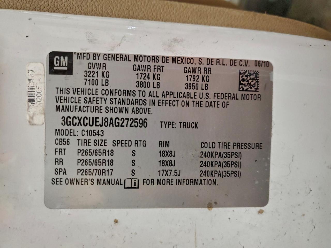 2010 Chevrolet Silverado C1500 Hybrid VIN: 3GCXCUEJ8AG272596 Lot: 96092265