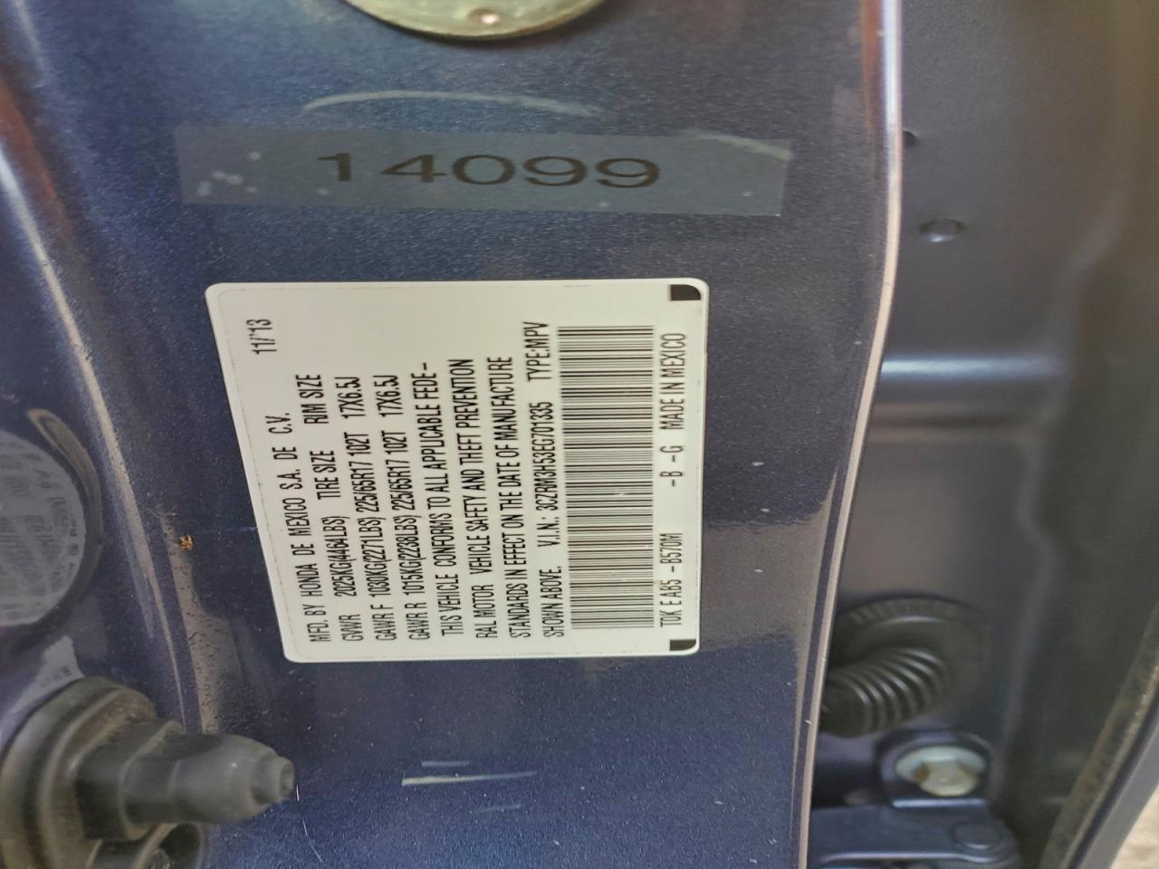 2014 Honda Cr-V Ex VIN: 3CZRM3H53EG701335 Lot: 95241745