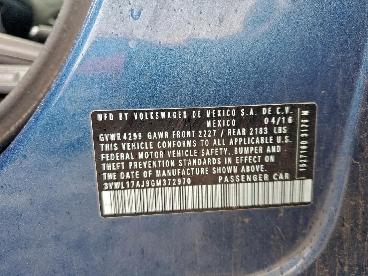 2016 Volkswagen Jetta Sel VIN: 3VWL17AJ9GM372970 Lot: 96320915
