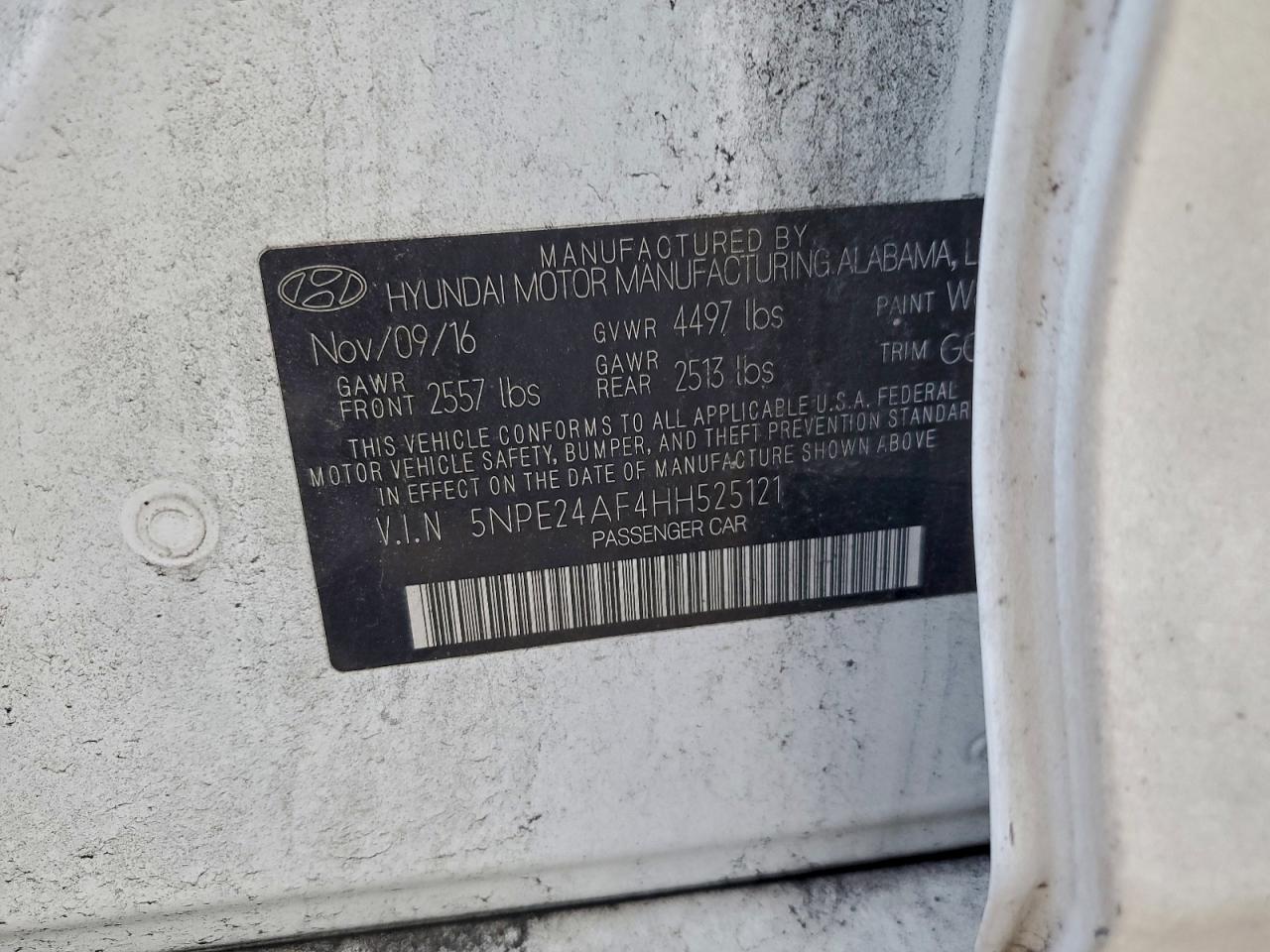 2017 Hyundai Sonata Se VIN: 5NPE24AF4HH525121 Lot: 95838105