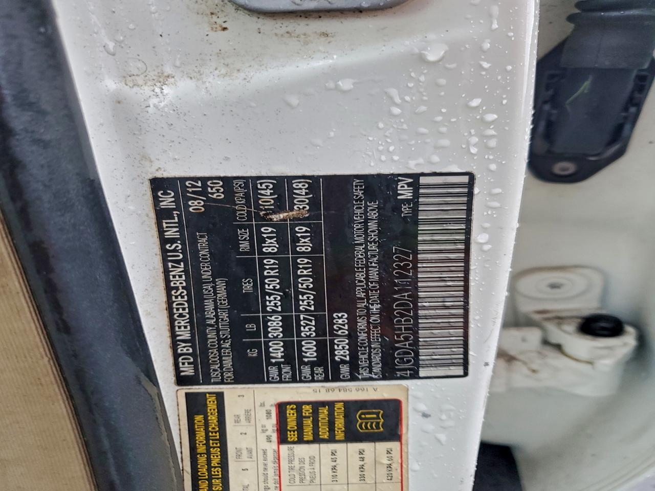 2013 Mercedes-Benz Ml 350 4Matic VIN: 4JGDA5HB2DA112327 Lot: 95209685