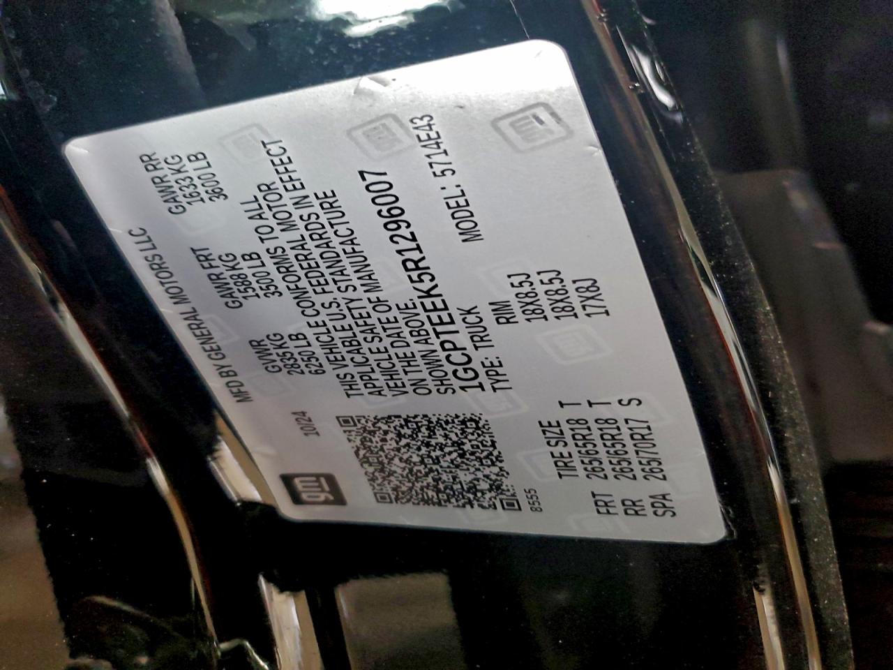 2024 Chevrolet Colorado Trail Boss VIN: 1GCPTEEK5R1296007 Lot: 94704035