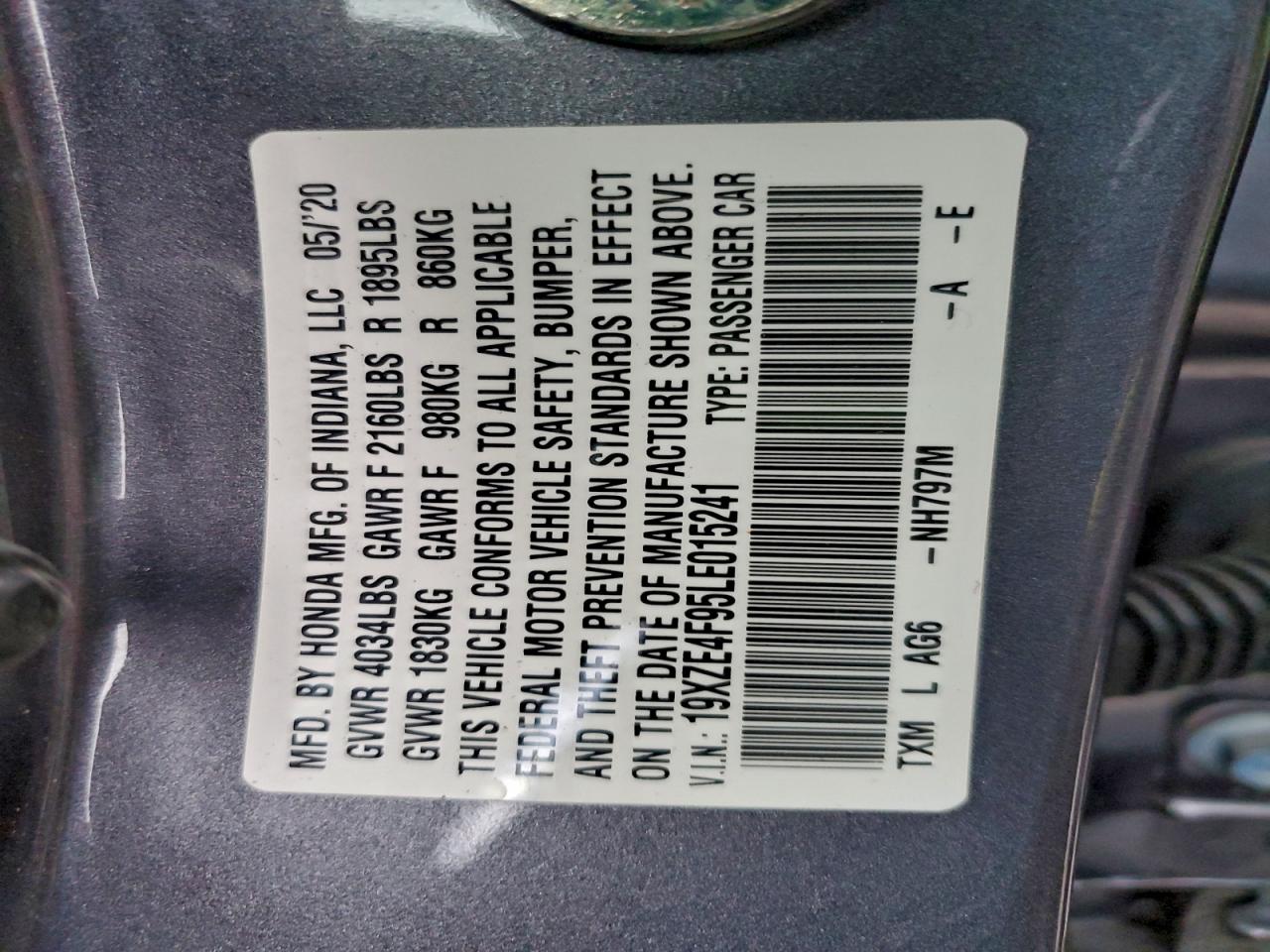 2020 Honda Insight Touring VIN: 19XZE4F95LE015241 Lot: 95133895