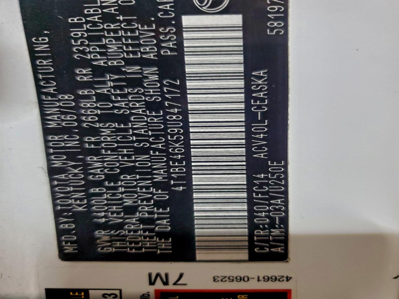 2009 Toyota Camry Base VIN: 4T1BE46K59U847172 Lot: 85441675