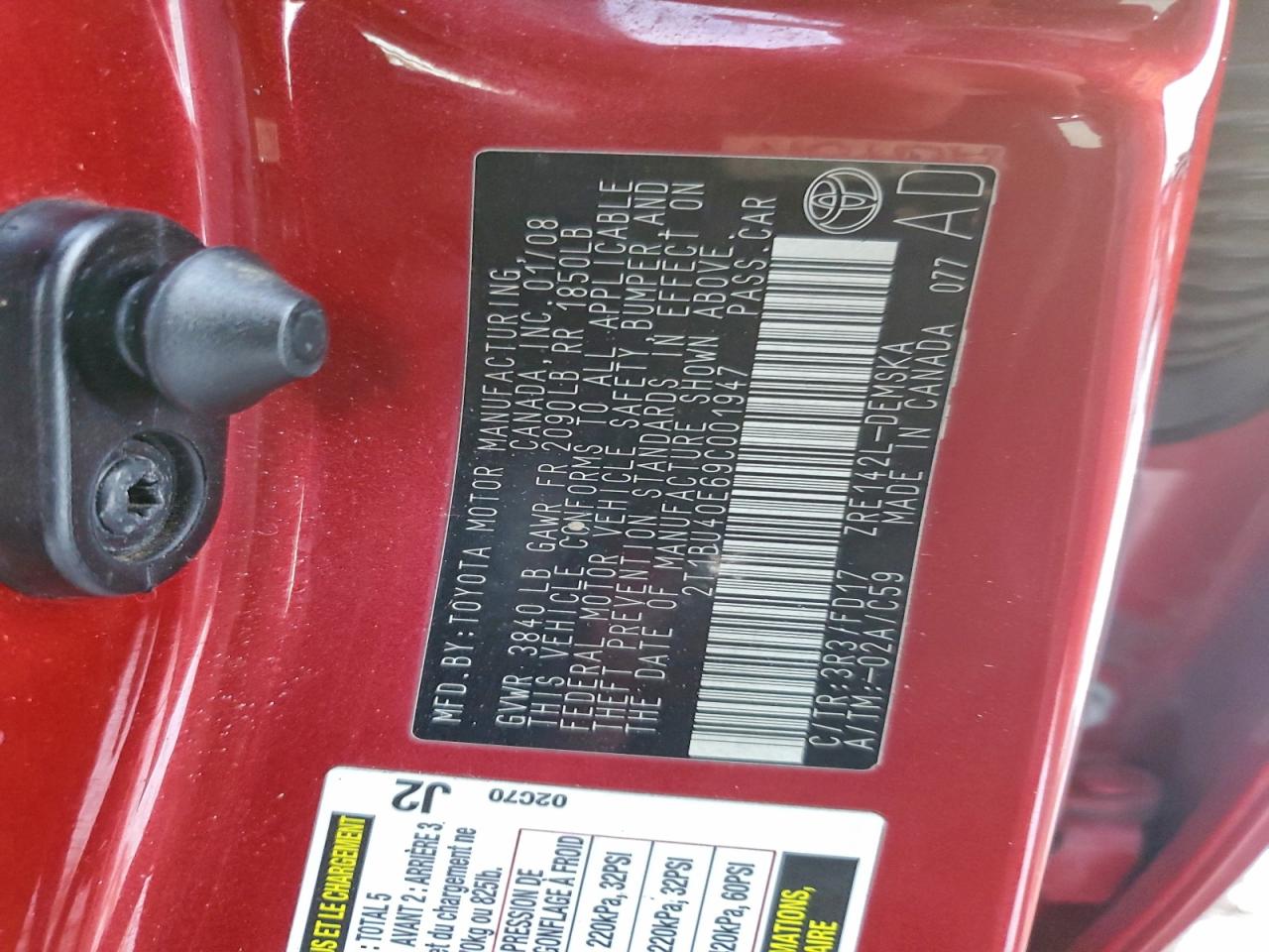 2009 Toyota Corolla Base VIN: 2T1BU40E69C001947 Lot: 95765015