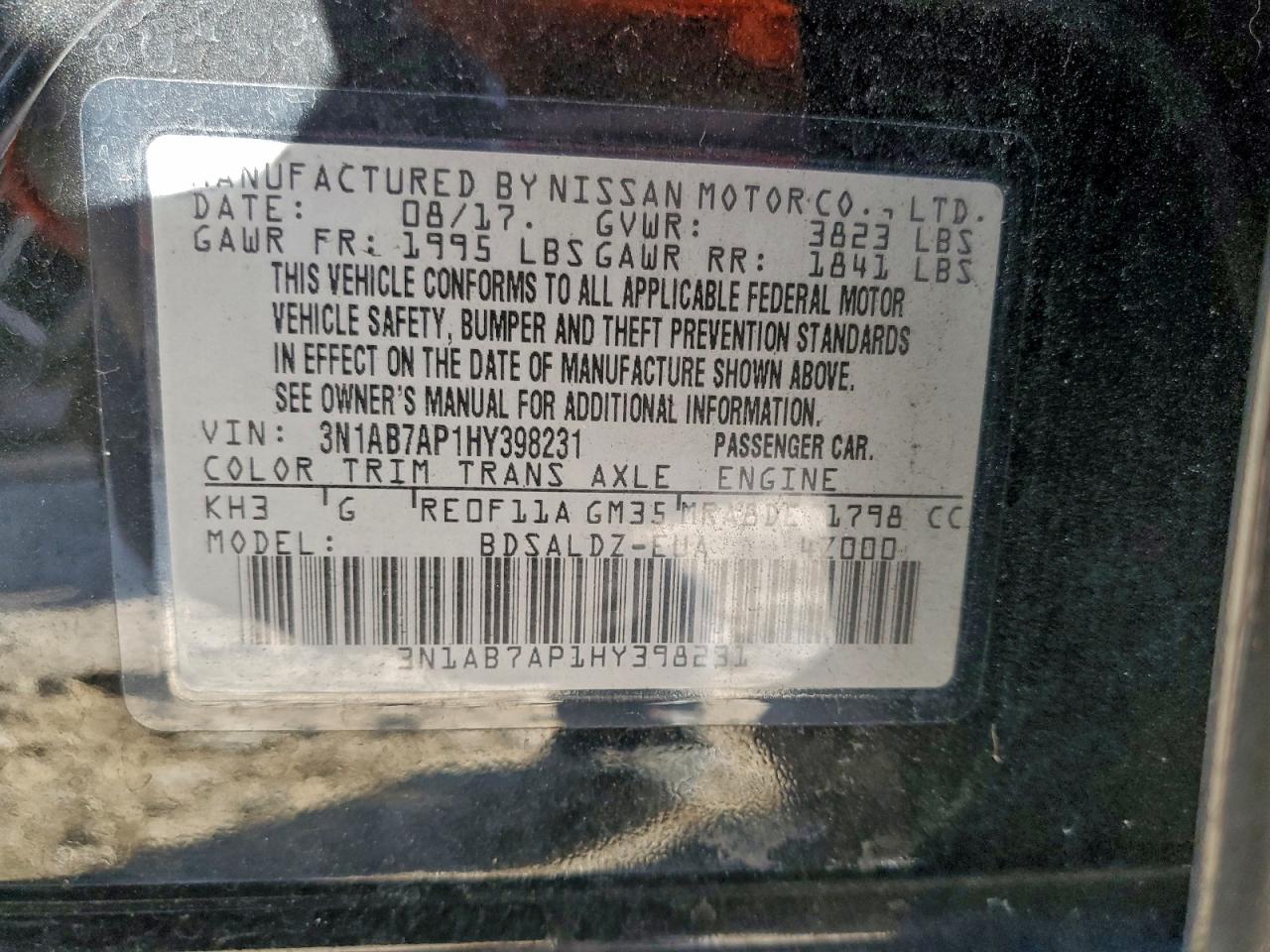 2017 Nissan Sentra S VIN: 3N1AB7AP1HY398231 Lot: 95098435