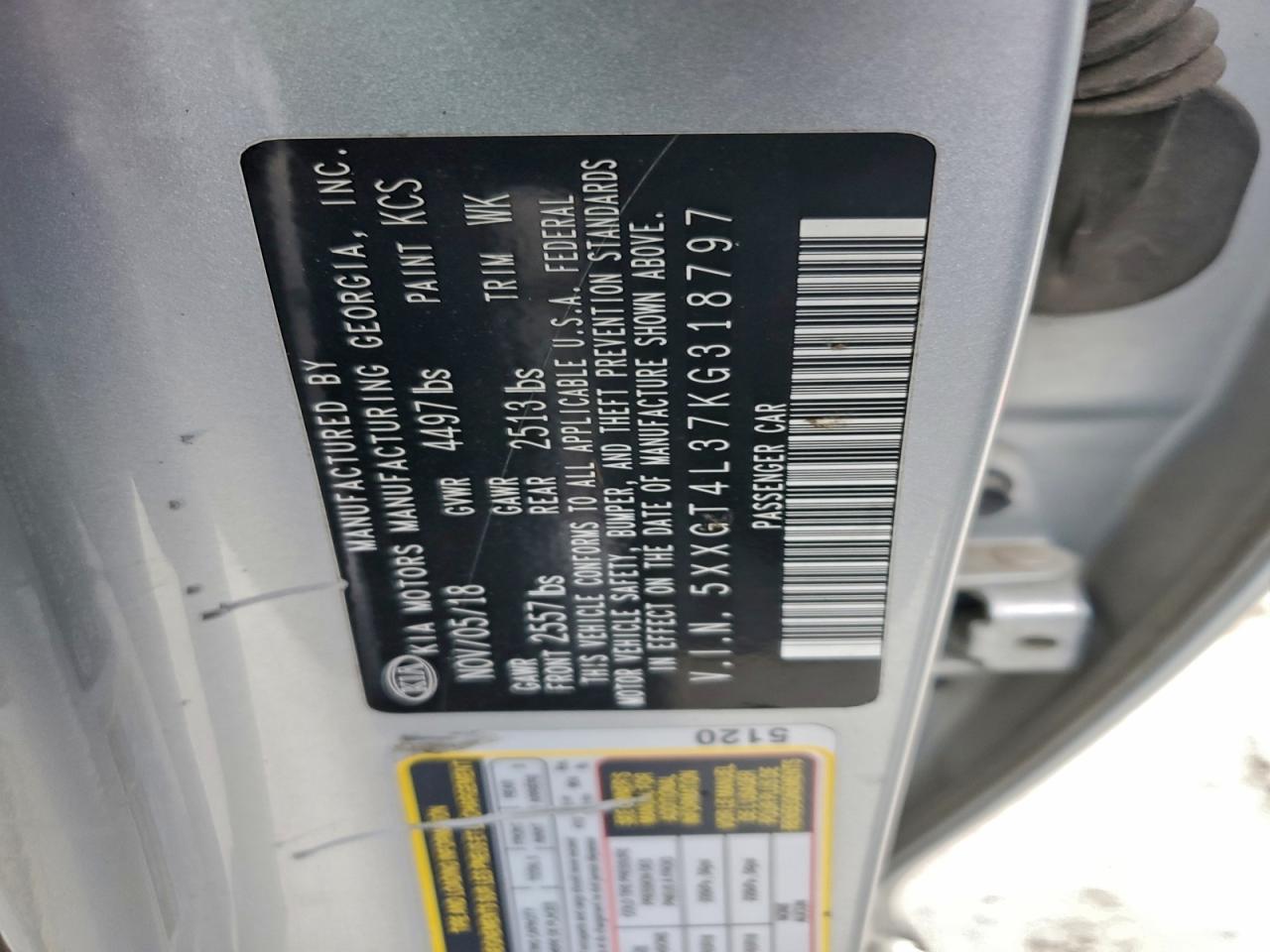 2019 Kia Optima Lx VIN: 5XXGT4L37KG318797 Lot: 97396065