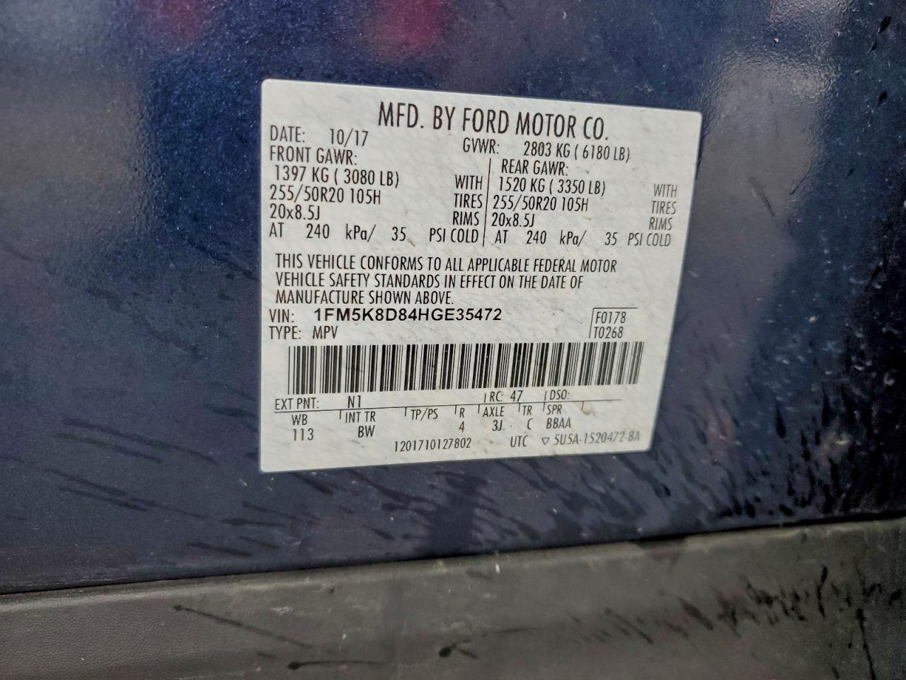 2017 Ford Explorer Xlt VIN: 1FM5K8D84HGE35472 Lot: 94171925