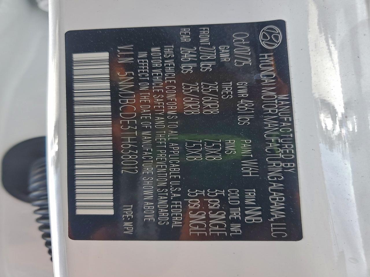 2026 Hyundai Tucson Sel VIN: 5NMJBCDE3TH638012 Lot: 96211895