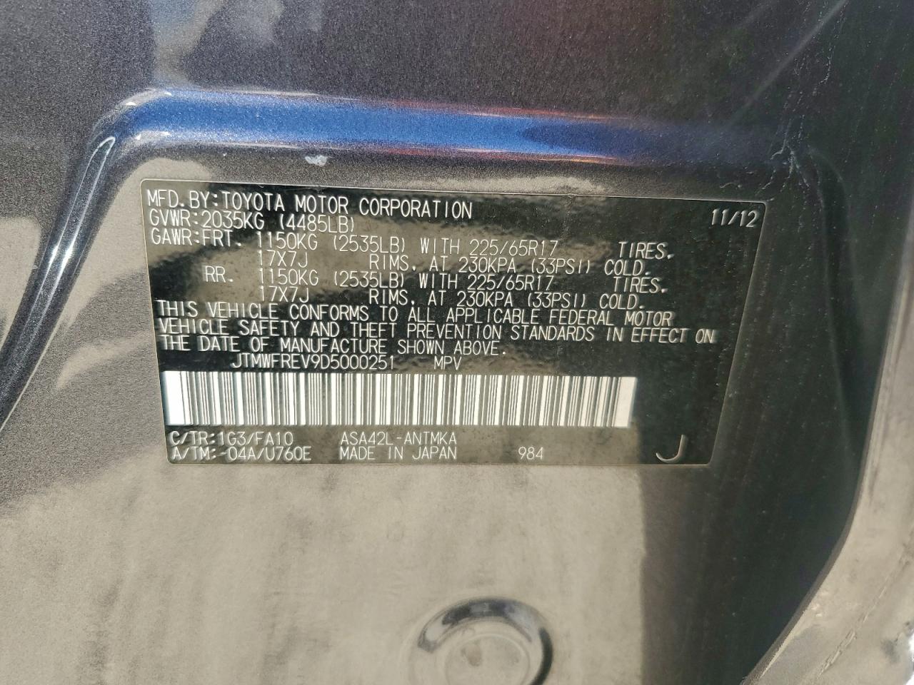 2013 Toyota Rav4 Xle VIN: JTMWFREV9D5000251 Lot: 95500865