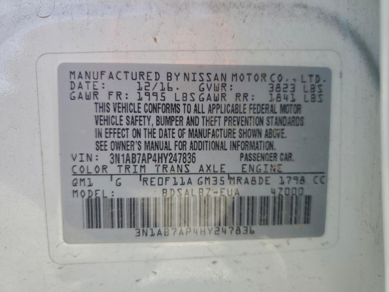 2017 Nissan Sentra S VIN: 3N1AB7AP4HY247836 Lot: 97615615