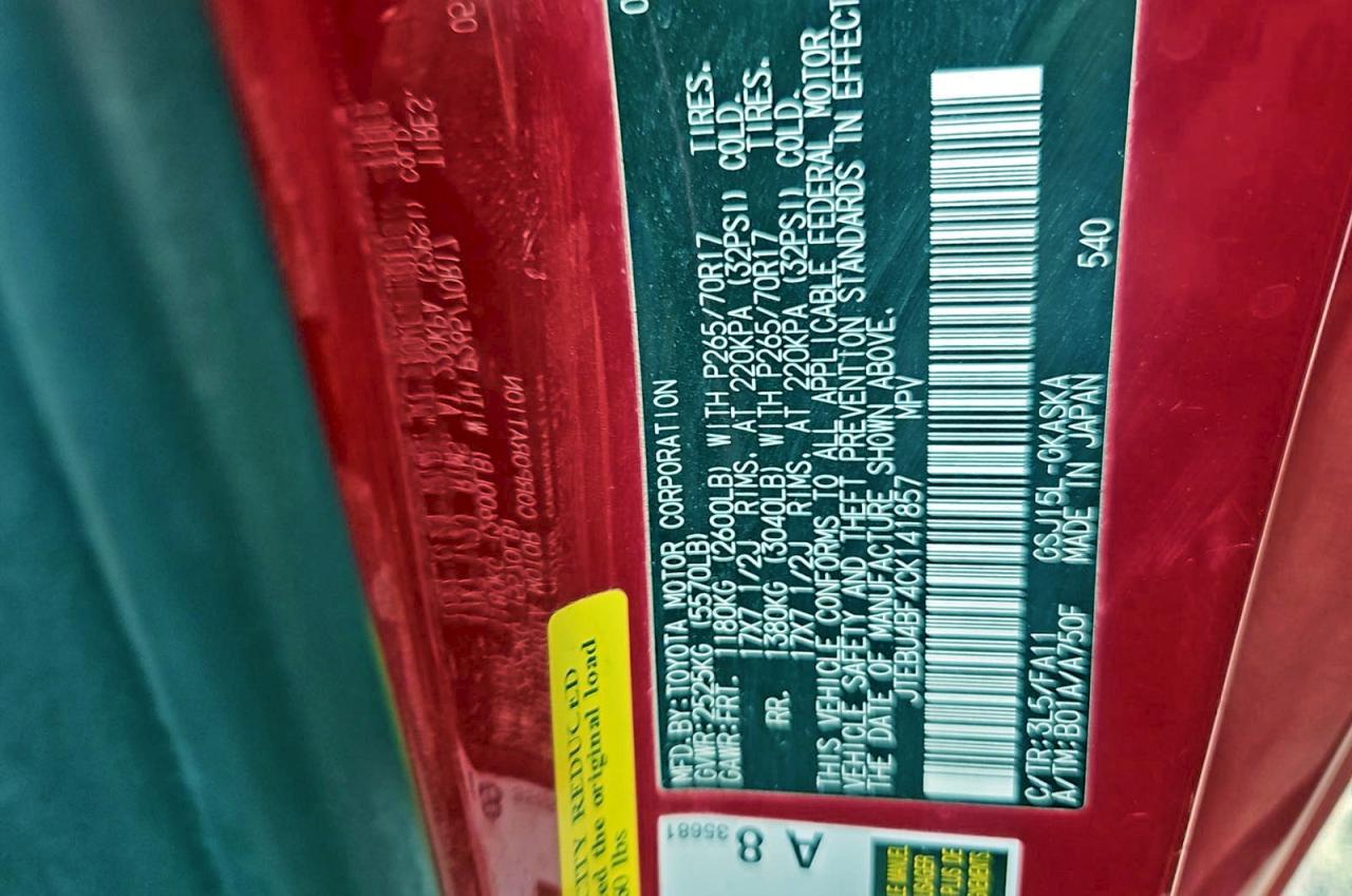 2012 Toyota Fj Cruiser VIN: JTEBU4BF4CK141857 Lot: 97772915