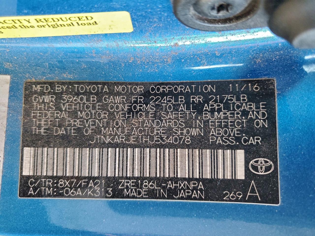 2017 Toyota Corolla Im VIN: JTNKARJE1HJ534078 Lot: 94964645