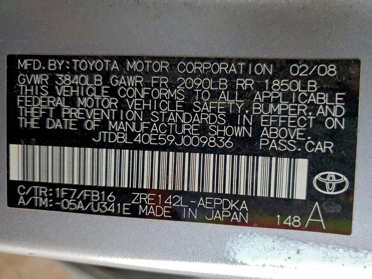 2009 Toyota Corolla Base VIN: JTDBL40E59J009836 Lot: 95460505