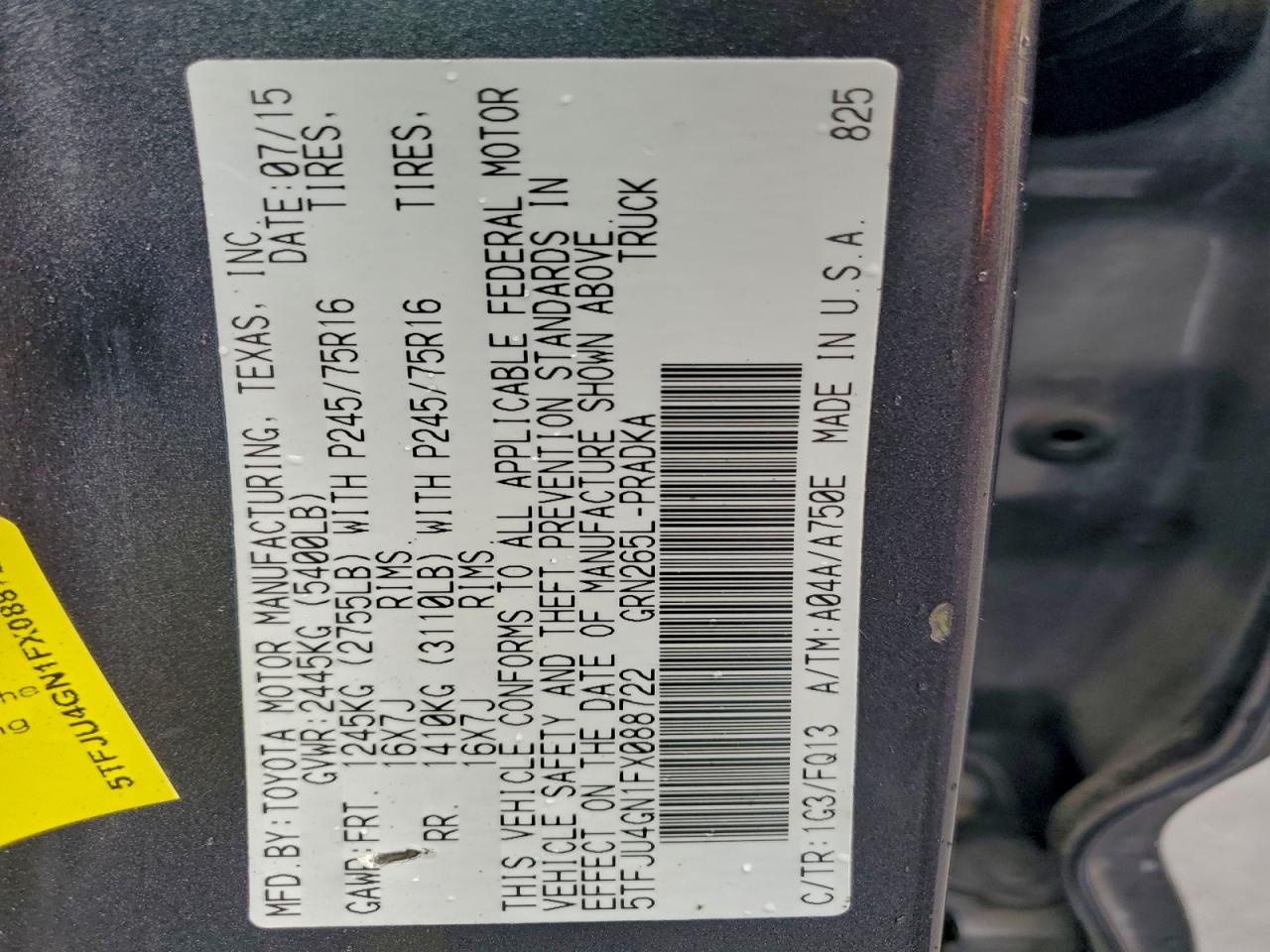 2015 Toyota Tacoma Double Cab Prerunner VIN: 5TFJU4GN1FX088722 Lot: 95121165