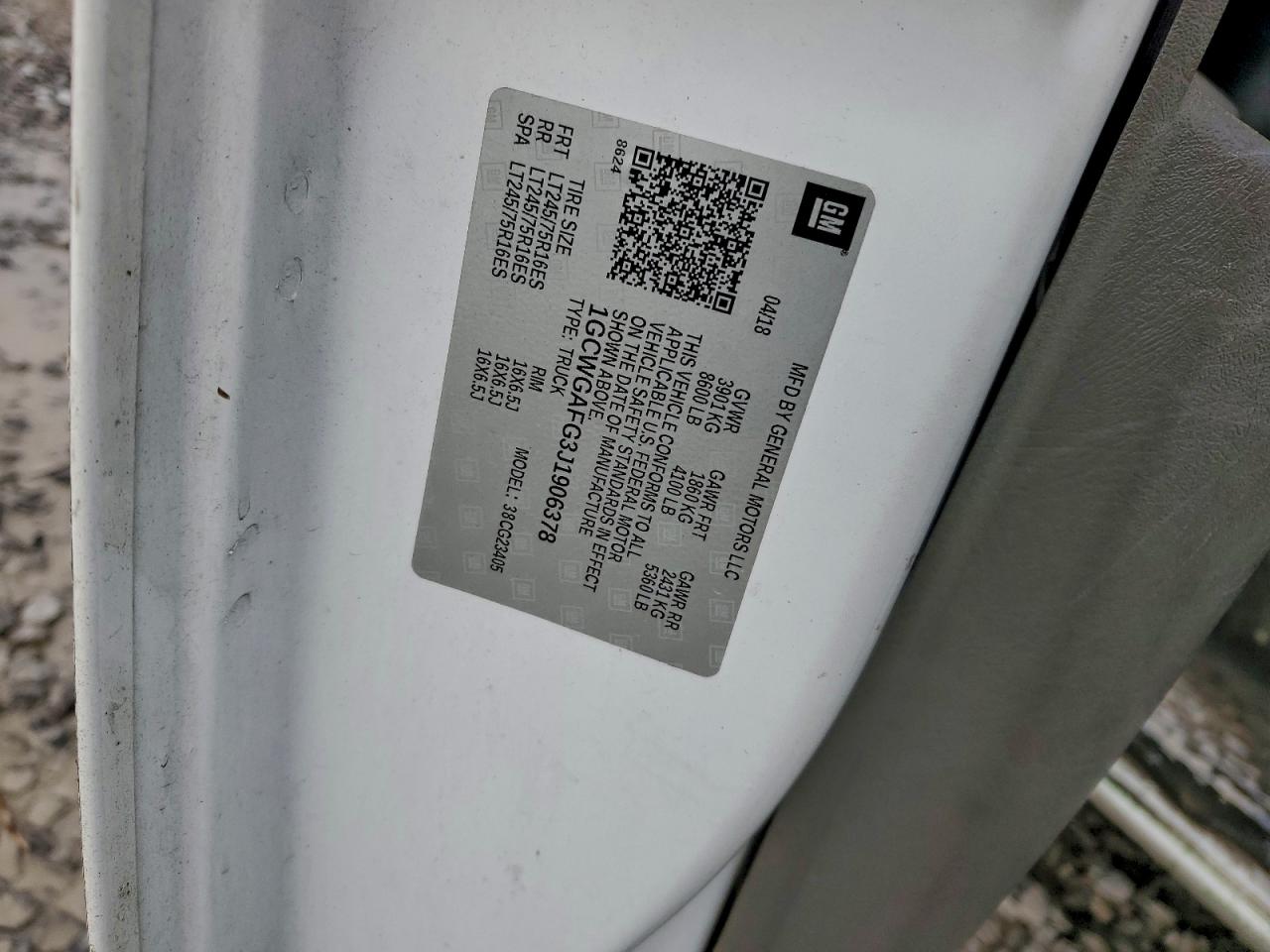 2018 Chevrolet Express G2500 Delivery Van VIN: 1GCWGAFG3J1906378 Lot: 93669765