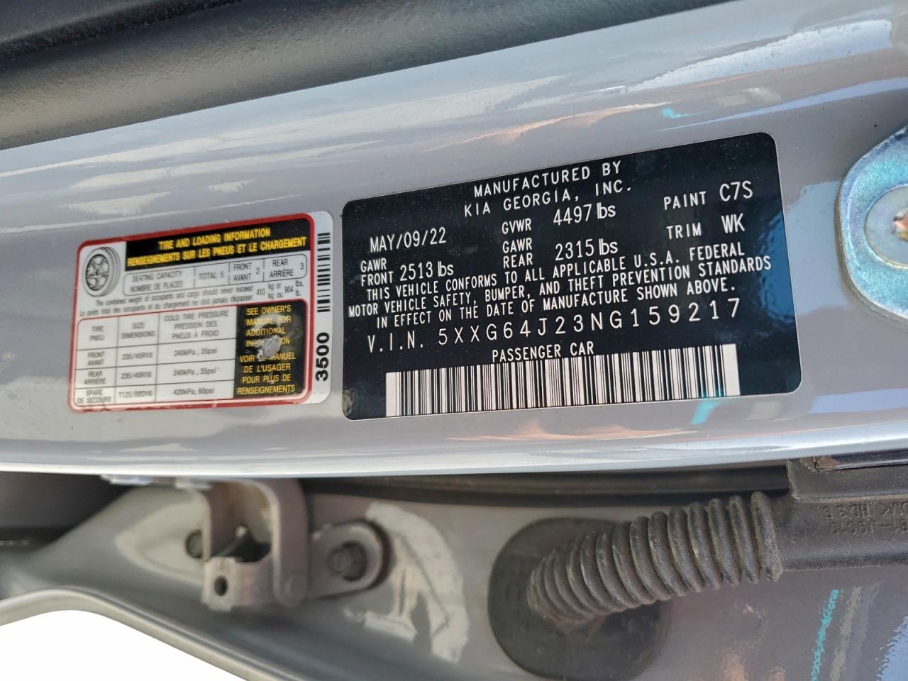 2022 Kia K5 Gt Line VIN: 5XXG64J23NG159217 Lot: 95005285