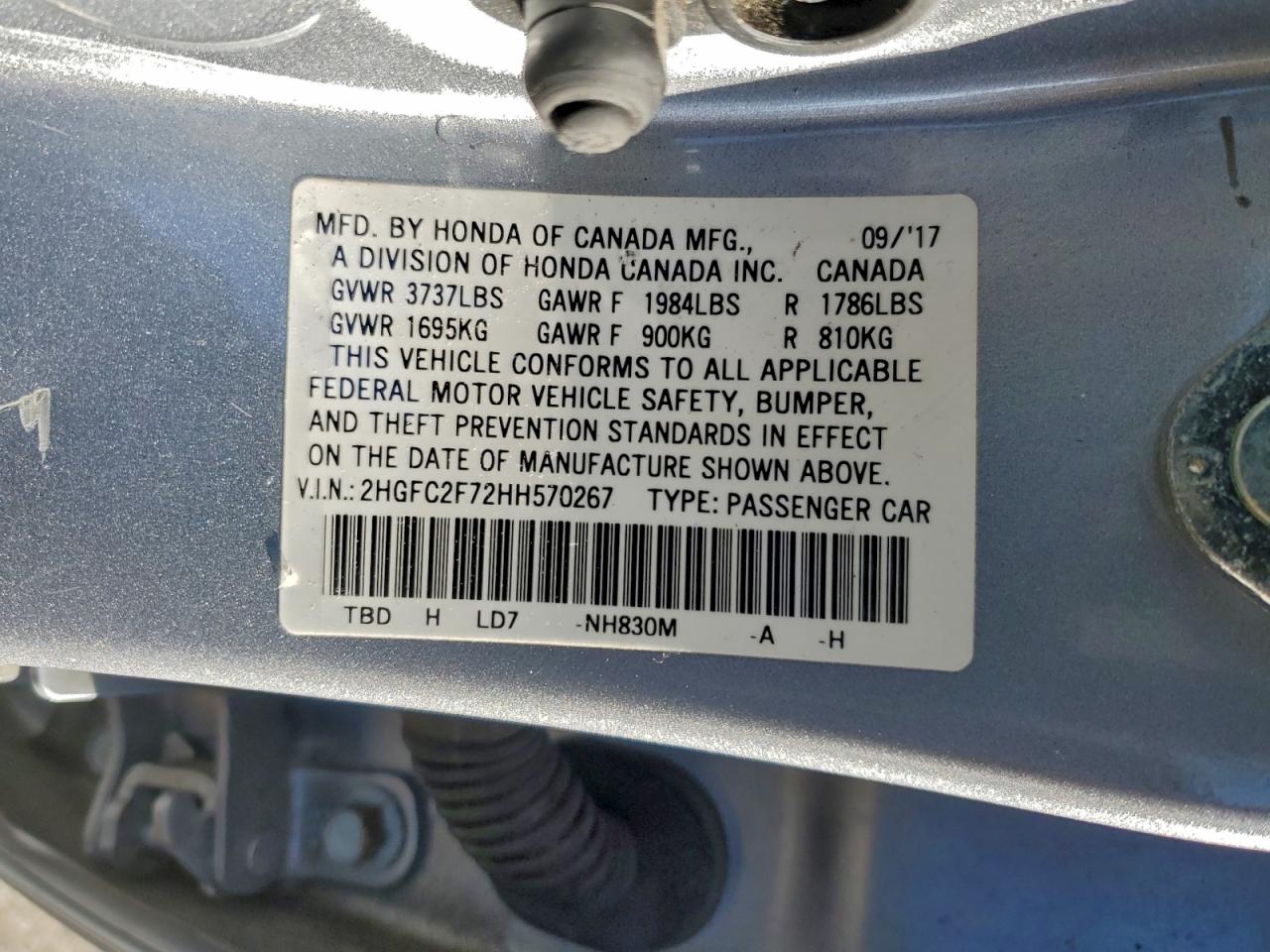 2017 Honda Civic Ex VIN: 2HGFC2F72HH570267 Lot: 94888795