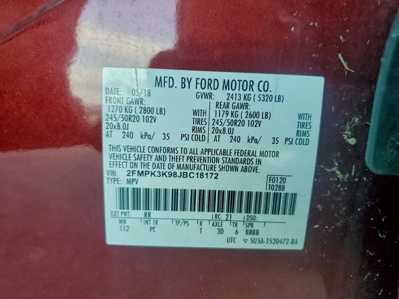 2018 Ford Edge Titanium VIN: 2FMPK3K98JBC18172 Lot: 97590975