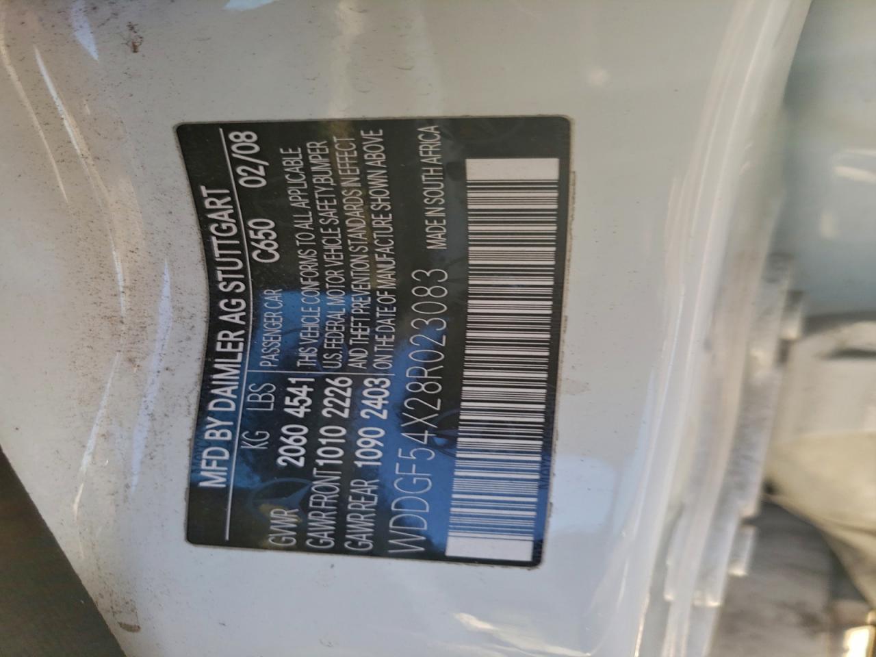 2008 Mercedes-Benz C 300 VIN: WDDGF54X28R023083 Lot: 93352005