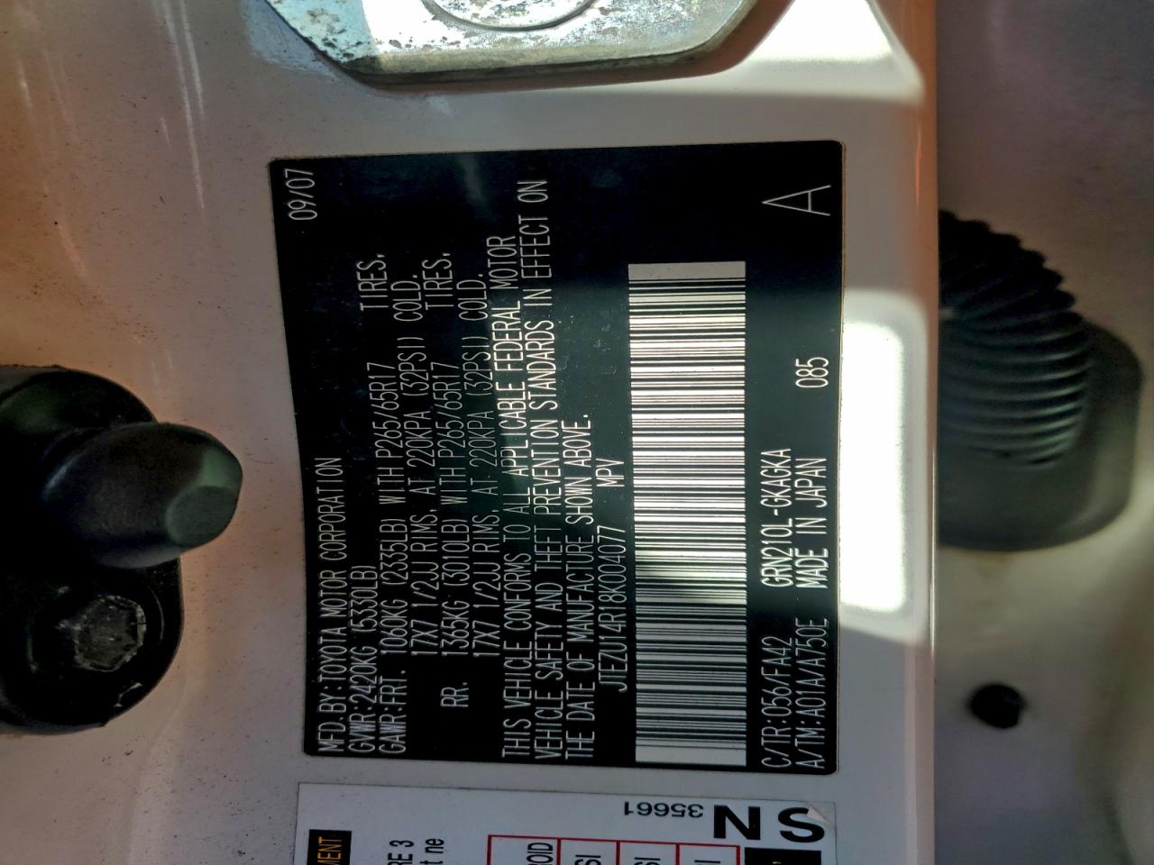 2008 Toyota 4Runner Sr5 VIN: JTEZU14R18K004077 Lot: 95557495