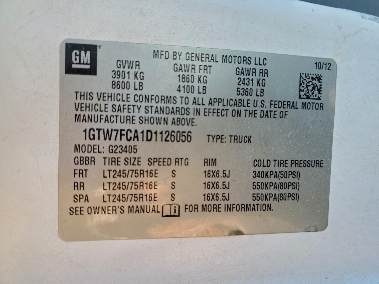 2013 GMC Savana G2500 VIN: 1GTW7FCA1D1126056 Lot: 96891725