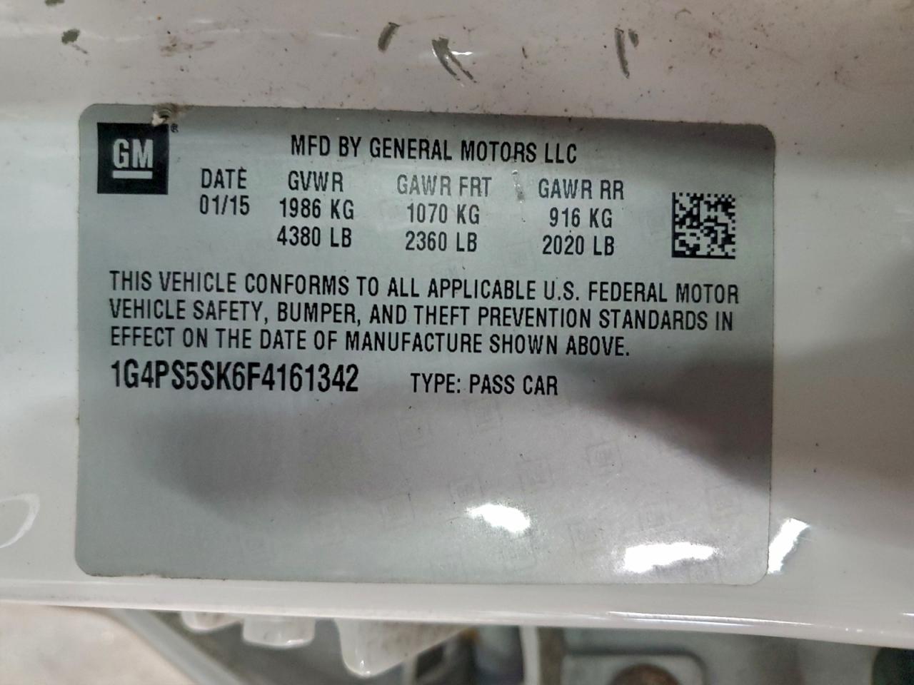 2015 Buick Verano VIN: 1G4PS5SK6F4161342 Lot: 97790045