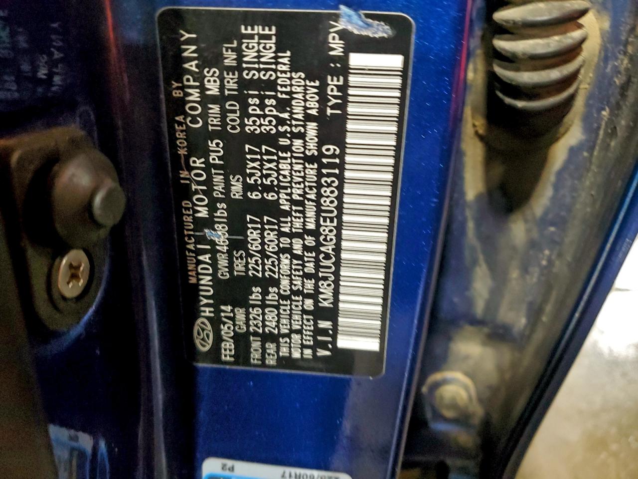 2014 Hyundai Tucson Gls VIN: KM8JUCAG8EU883119 Lot: 96490755