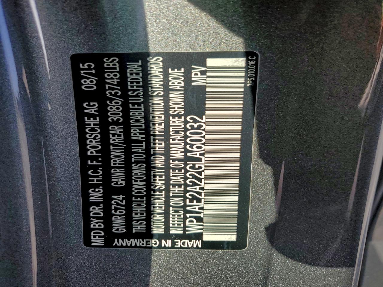 2016 Porsche Cayenne Se Hybrid VIN: WP1AE2A22GLA60032 Lot: 97136275