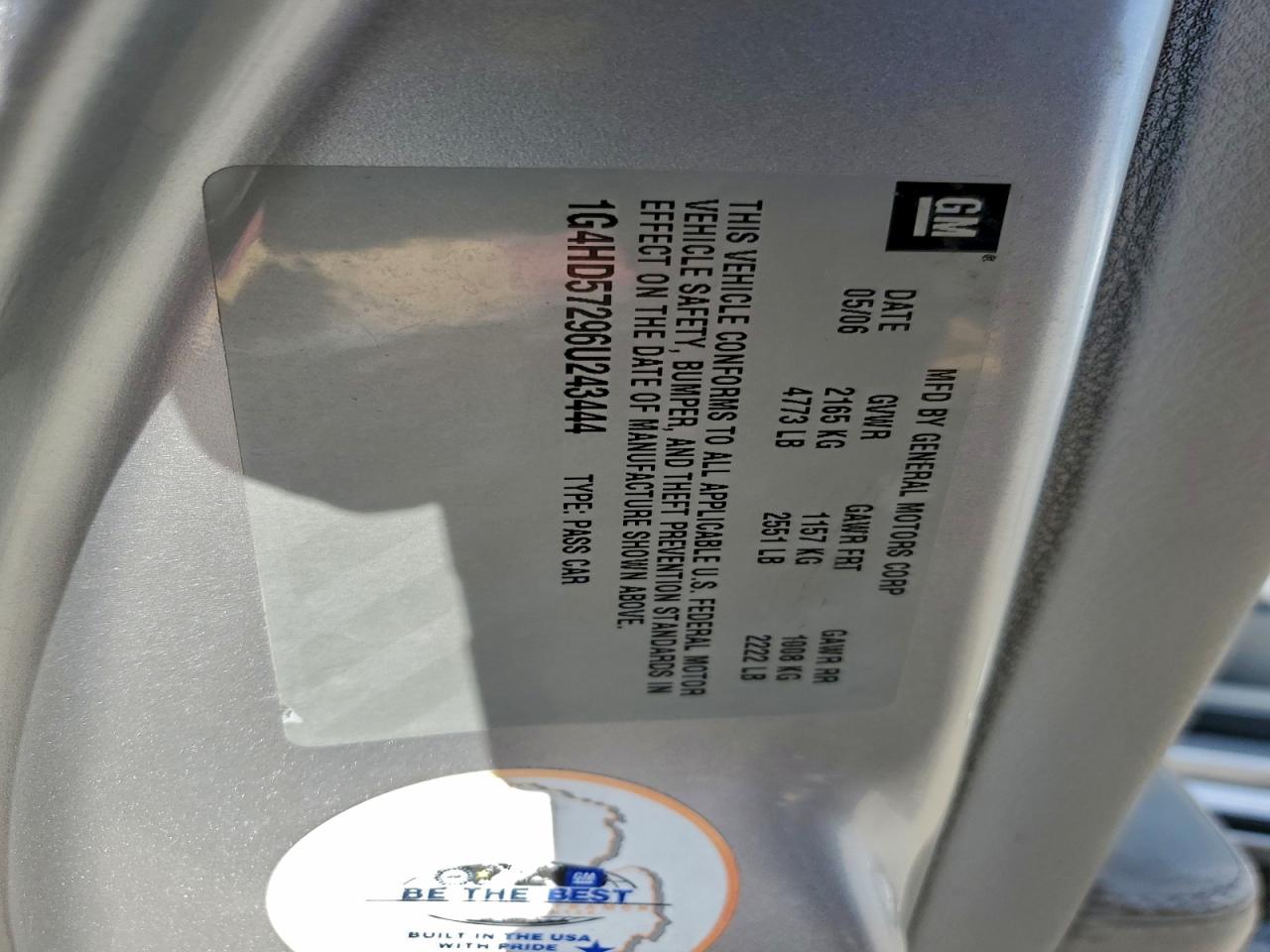 2006 Buick Lucerne Cxl VIN: 1G4HD57296U243444 Lot: 95106345