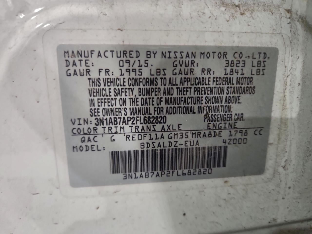 2015 Nissan Sentra S VIN: 3N1AB7AP2FL682820 Lot: 96924665