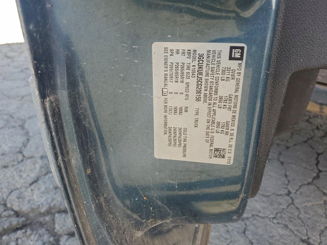 2012 Chevrolet Silverado K1500 Hybrid VIN: 3GCUKUEJ5CG206158 Lot: 95559785